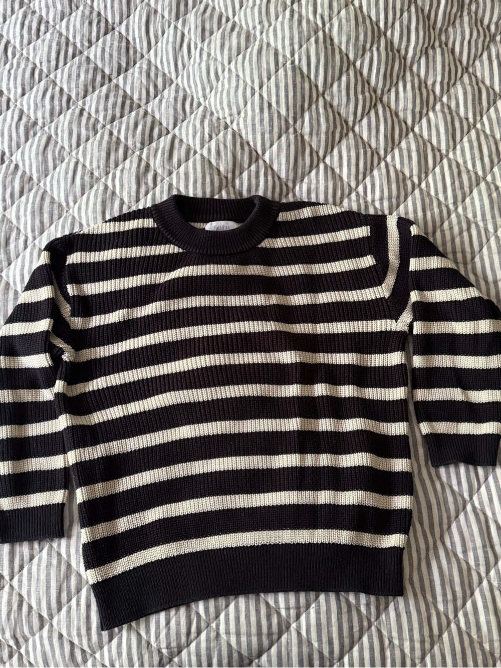 Zara Navy and White Striped Cotton Knit Sweater